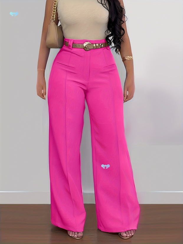 Women's Casual Solid Color Wide Leg Pants Polyester Fabric