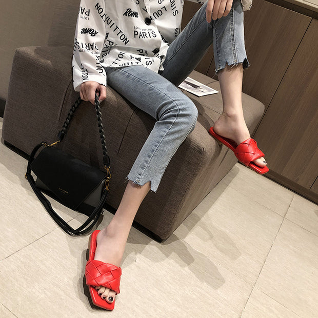 Flat woven mules