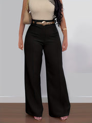 Women's Casual Solid Color Wide Leg Pants Polyester Fabric