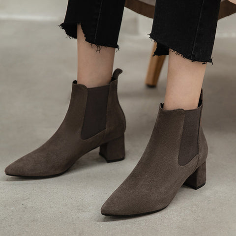 Short Boots Women's Leather Boots Boots Women's Boots Thick Heel Mid-heel Boots